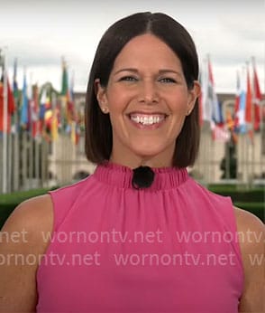 Dana Jacobson’s pink mock neck top on CBS Mornings