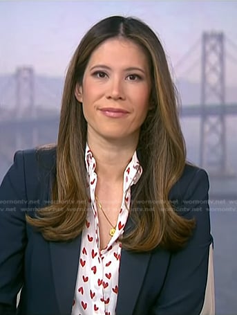 Deirdre’s white heart print blouse on NBC News Daily