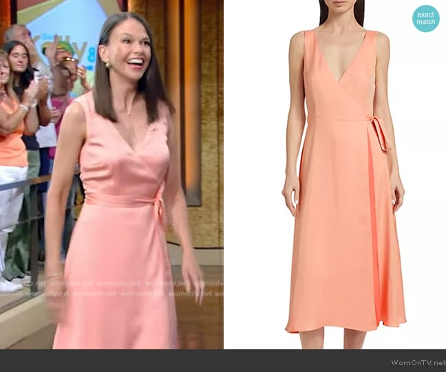 Derek Lam 10 Crosby Kathleen Satin Sleeveless Wrap Midi-Dress worn by Sutton Foster on Live with Kelly and Mark