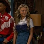 Destiny’s denim feather trim strapless dress on Bunkd