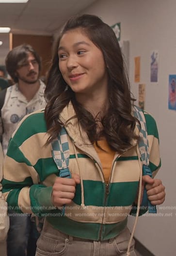 Devon's green stripe cropped hoodie on Cobra Kai