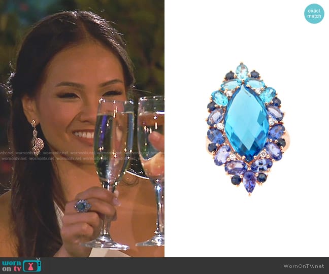 Dilamani Blue Topaz, Tanzanite, Sapphire & Diamond Marquis Ring worn by Jenn Tran on The Bachelorette