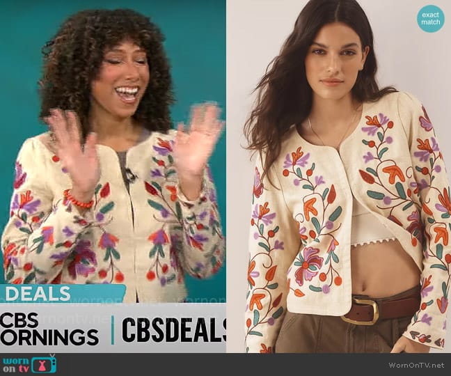 Dolan Left Coast Embroidered Linen Jacket worn by Gabrielle Kerr on CBS Mornings