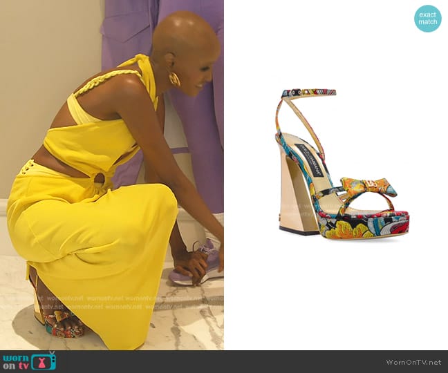 Dolce & Gabbana Jacquard Fabric Sandals With Geometric Heel in Multicolor worn by Chanel Ayan (Chanel Ayan) on The Real Housewives of Dubai