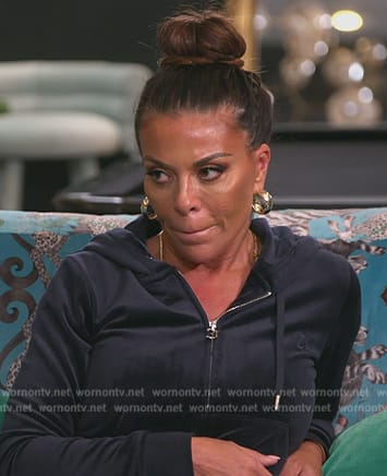 Dolores’s navy velour hoodie on The Real Housewives of New Jersey