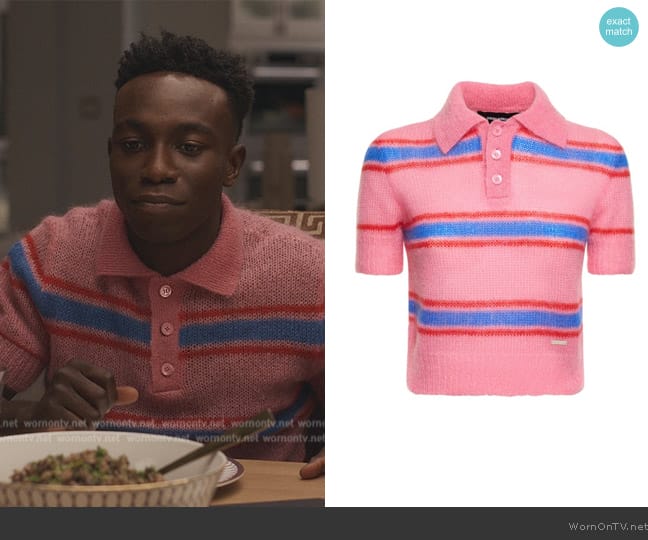 Dsquared2 Striped mohair blend knit polo worn by Carlton Banks (Olly Sholotan) on Bel-Air