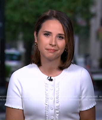 Elizabeth’s white ruffle trim top on Good Morning America