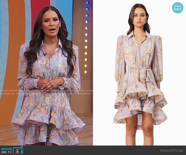 Elliatt Sahara Floral Mini Day Dress in Purple worn by Rocsi Diaz on Good Morning America