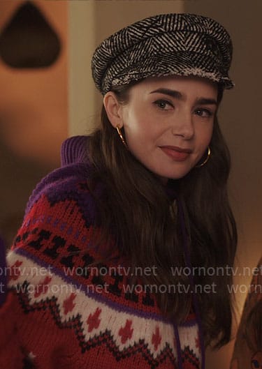 Emily's red fair isle sweater on Emily in Paris