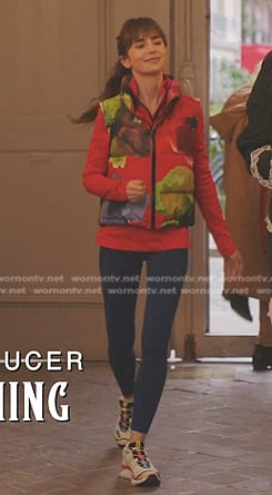 Emiy's floral puffer vest on Emily in Paris