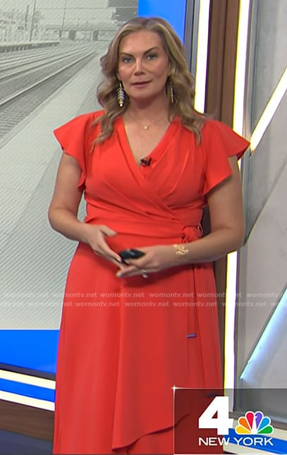 Emily West's orange flutter sleeve wrap dress on Today