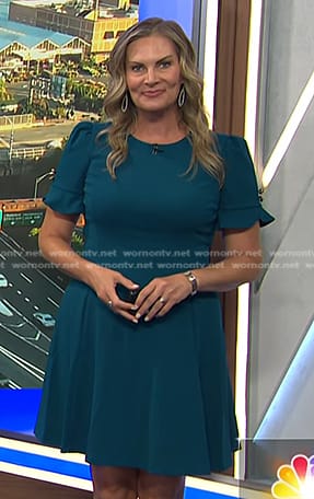 Emily's teal green ruffle short sleeve dress on Today