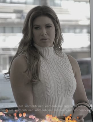 Emily's white cable knit vest on The Real Housewives of Orange County