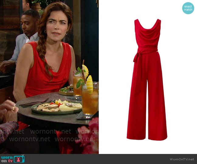 Emma Wallace Lora Jumpsuit worn by Victoria Newman (Amelia Heinle) on The Young and the Restless