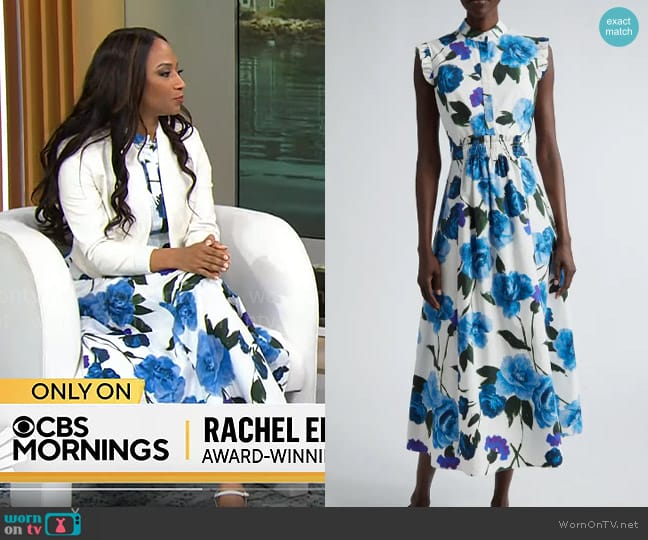 Erdem Brushed Floral Smocked Waist Midi Shirtdress worn by Rachel Eliza Griffiths on CBS Mornings