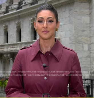 Erielle's burgundy trench coat on Good Morning America