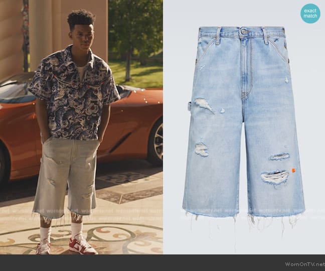 ERL x Levi's® 501 distressed denim shorts worn by Will Smith (Jabari Banks) on Bel-Air