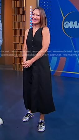 Eva's black button front sleeveless dress on Good Morning America