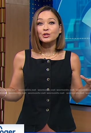 Eva's black sleeveless buttoned top on Good Morning America