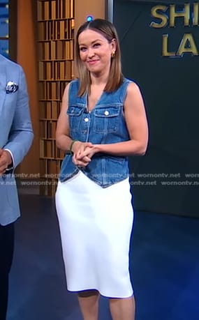 Eva's denim vest and white pencil skirt on Good Morning America