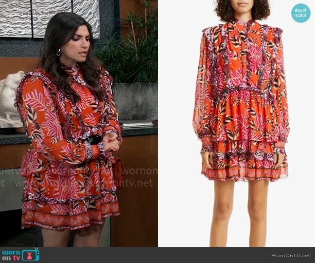 FARM Rio Mixed Floral Ruffle Long Sleeve Dress worn by Brook Lynn Quartermaine (Amanda Setton) on General Hospital