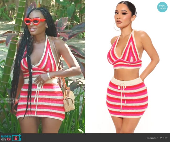 Fashion Nova Mariyah Crochet Mini Skirt Set in Red/combo worn by Lesa Milan (Lesa Milan) on The Real Housewives of Dubai