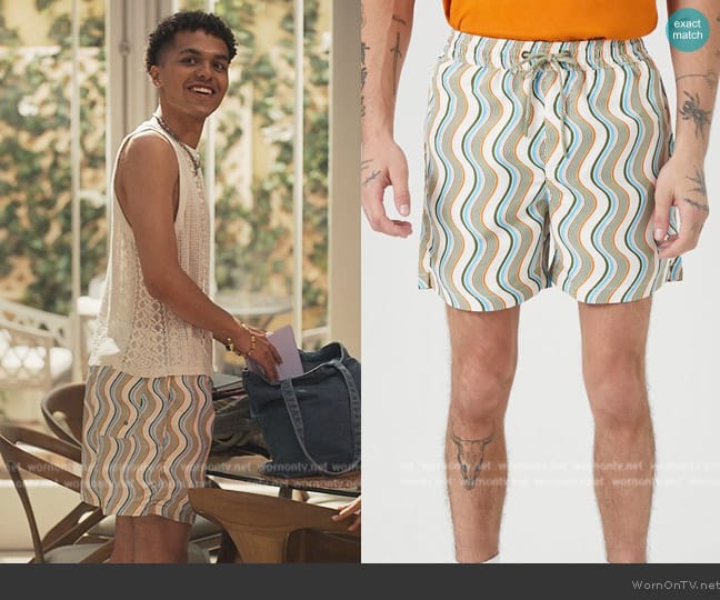 Forever 21 Wavy Striped Swim Trunks worn by Eli (Michael Govan Hackett) on Bel-Air