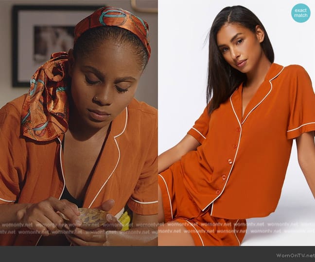 Forever 21 Orange Silk Pajama Set worn by Simone (Geffri Hightower) on All American Homecoming