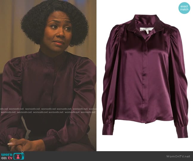 Frame Gillian Silk Top in Plum worn by Jax Stewart (Emayatzy Corinealdi) on Reasonable Doubt