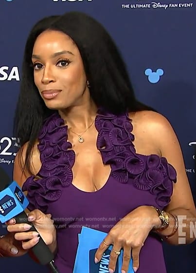 Francesca Amiker’s purple ruffle dress on E! News