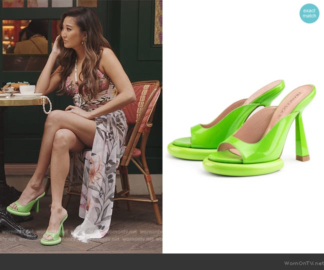 Francesca Bellavita Dea Sandals worn by Mindy Chen (Ashley Park) on Emily in Paris