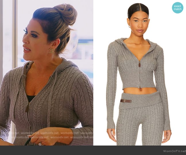 Frankies Bikinis Aimee Cable Knit Hoodie worn by Emily Simpson on The Real Housewives of Orange County