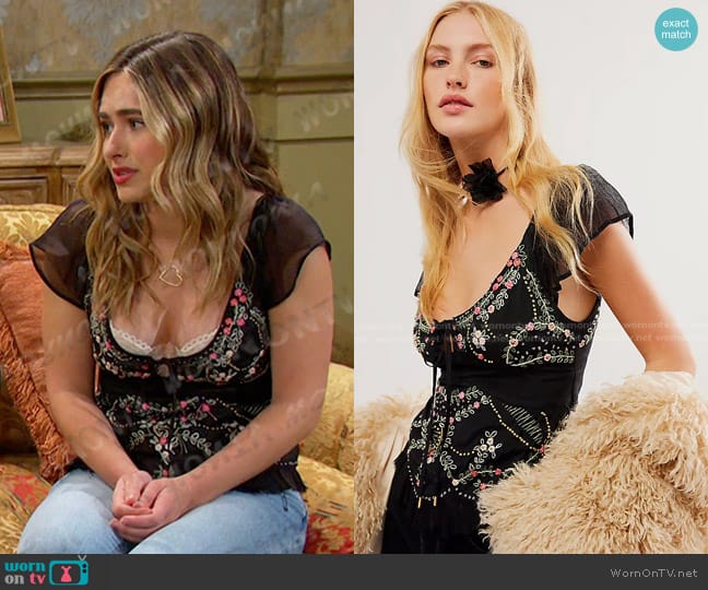 Free People Cherry Bomb Embroidered Top worn by Holly Jonas (Ashley Puzemis) on Days of our Lives