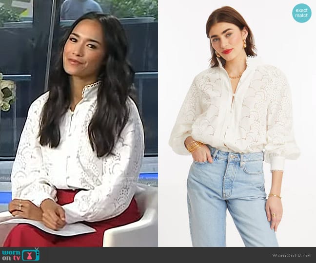 French Mauve Portofino Eyelet Blouse worn by Emilie Ikeda on Today