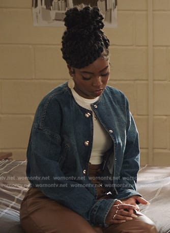 Gabby's cropped denim jacket on All American Homecoming