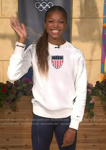 Gabby Thomas's white USA sweatshirt on Today