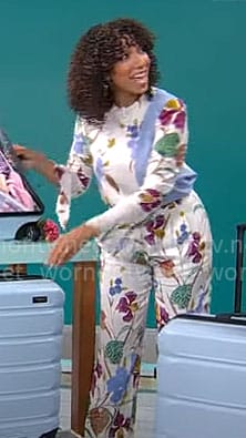 Gabrielle Kerr's floral blouse and pants set on CBS Mornings