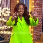 Garcelle Beauvais’s lime green blazer and pant suit on Good Morning America