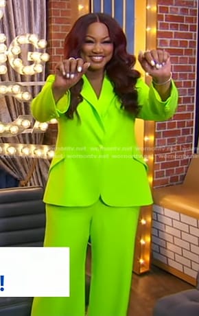 Garcelle Beauvais’s lime green blazer and pant suit on Good Morning America