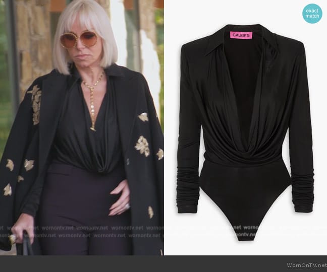 Margarette black wrap bodysuit on RHONJ