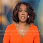 Gayle King’s orange twist front dress on CBS Mornings