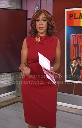Gayle's red high neck dress on CBS This Morning