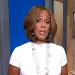 Gayle King’s white rib knit midi dress on CBS Mornings