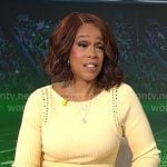 Gayle King’s yellow knit long sleeve dress on CBS Mornings