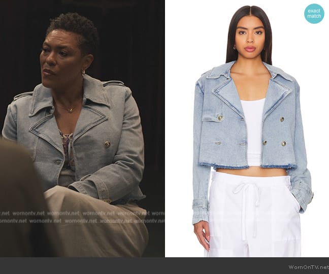 Generation Love Camila Denim Crop Trench Coat worn by Aunty Vy (April Parker Jones) on Bel-Air