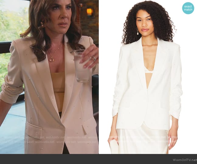 Jenn’s white pearl embellished blazer on RHONJ