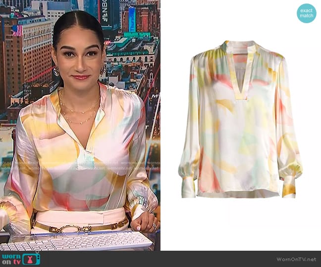 Ginger & Smart Sweet Whispers Silk Blouse in Multi worn by Morgan Radford on NBC News Daily