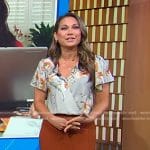 Ginger’s floral top and brown ribbed skirt on Good Morning America