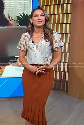 Ginger's floral top and brown ribbed skirt on Good Morning America