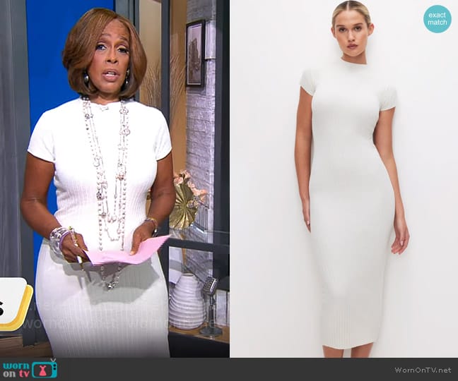 Good American Ribbed Terry Midi Dress worn by Gayle King on CBS Mornings